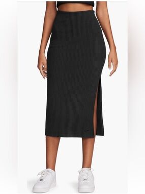 Nike Black Ribbed Midi Skirt with Side Slit